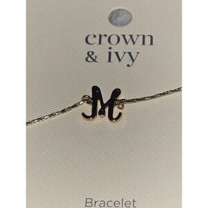 Crown & Ivy‎ Initial M Bracelet Gold Tone Adjustable Chain Jewelry